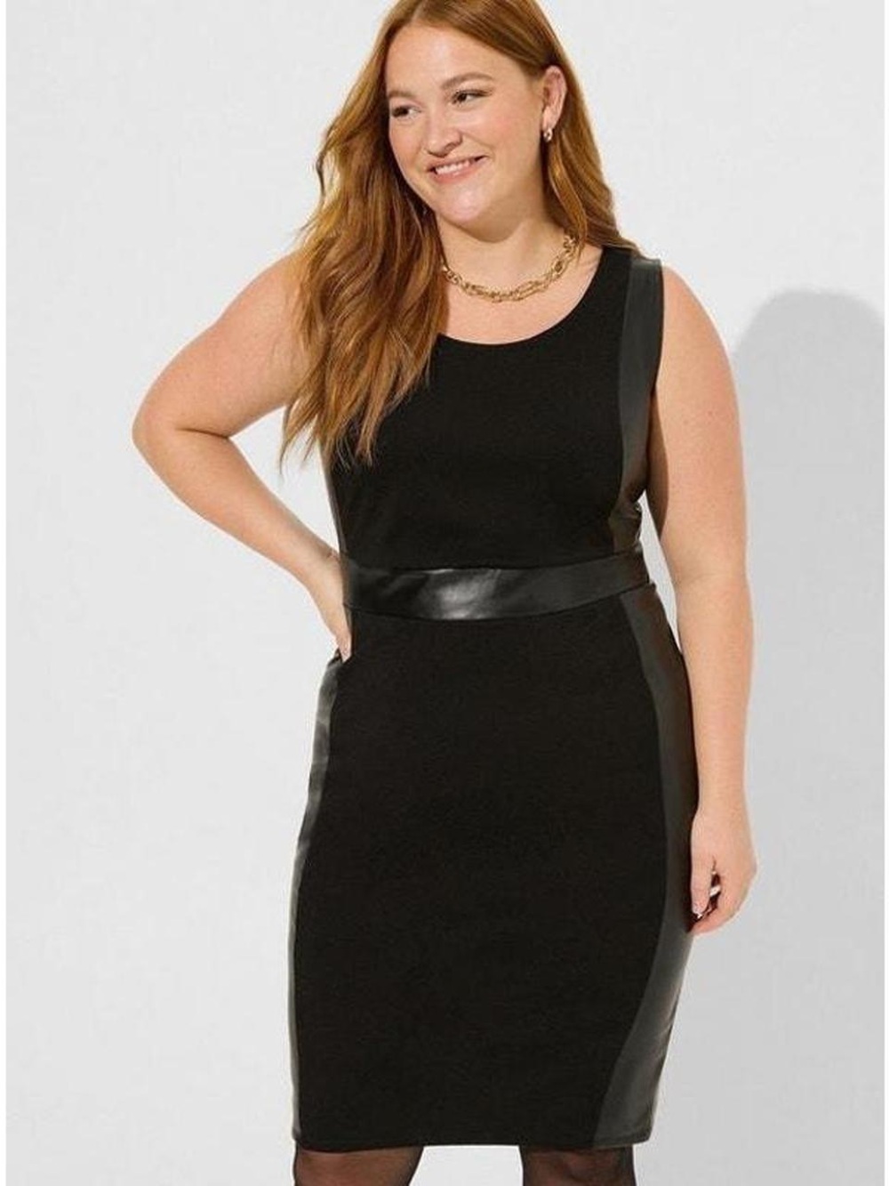 Torrid Black Faux-Leather Contour Panel Sheath Dress - Women